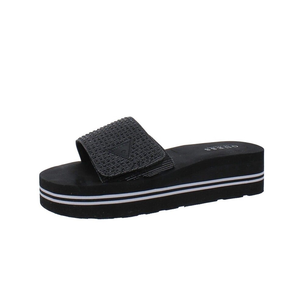 GUESS Womens 10 M Black Rhinestone Abet Open Toe Platform Slide Sandals NEW FC2